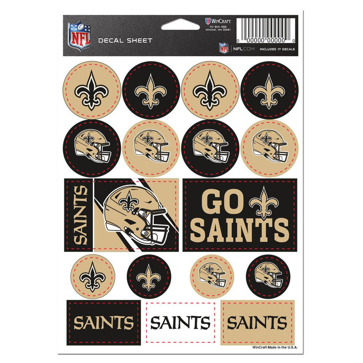 Wincraft New Orleans Saints Vinyl Decal Sheet 5x7 Fan Gear NFL New Orleans Saints