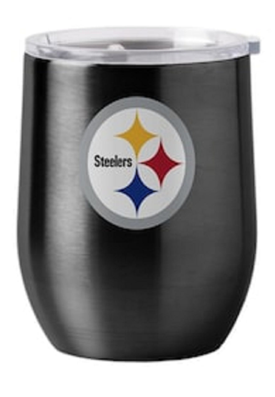 Logo Brands Pittsburgh Steelers 16oz Stainless Steel Curved Travel Tumbler Fan Gear NFL Pittsburgh Steelers