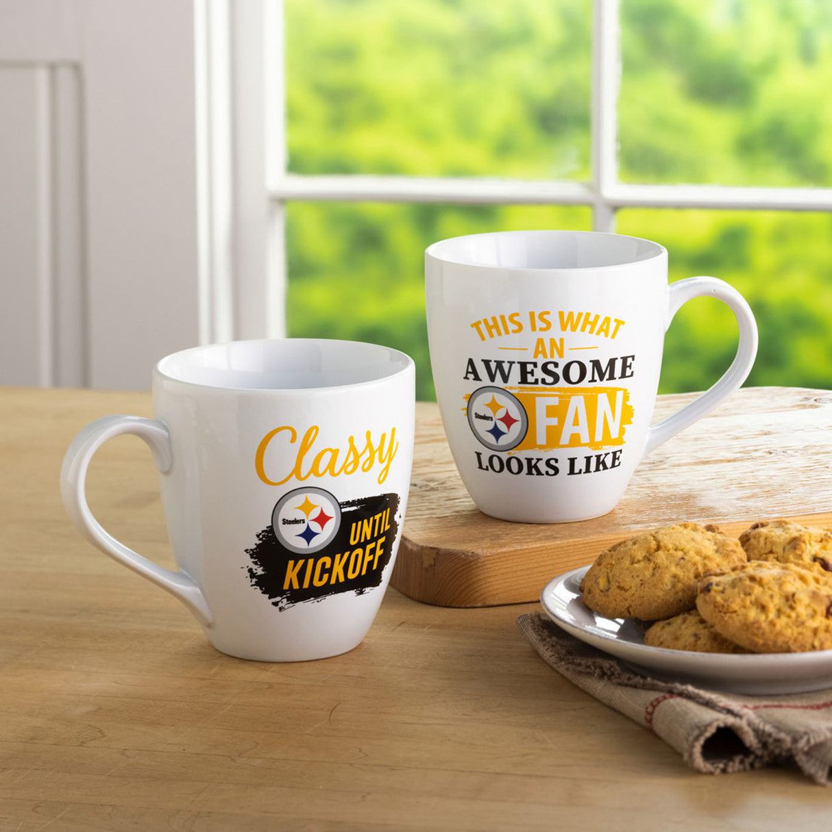 Evergreen Enterprises Pittsburgh Steelers 17oz Ceramic 2 Piece Coffee Mug Set with Gift Box Fan Gear NFL Pittsburgh Steelers