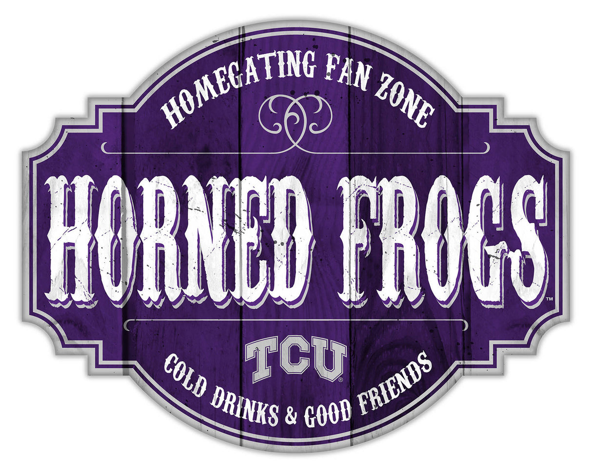 Fan Creations TCU Horned Frogs 12 Inch Homegating Tavern Wood Sign Fan Gear NCAA TCU Horned Frogs