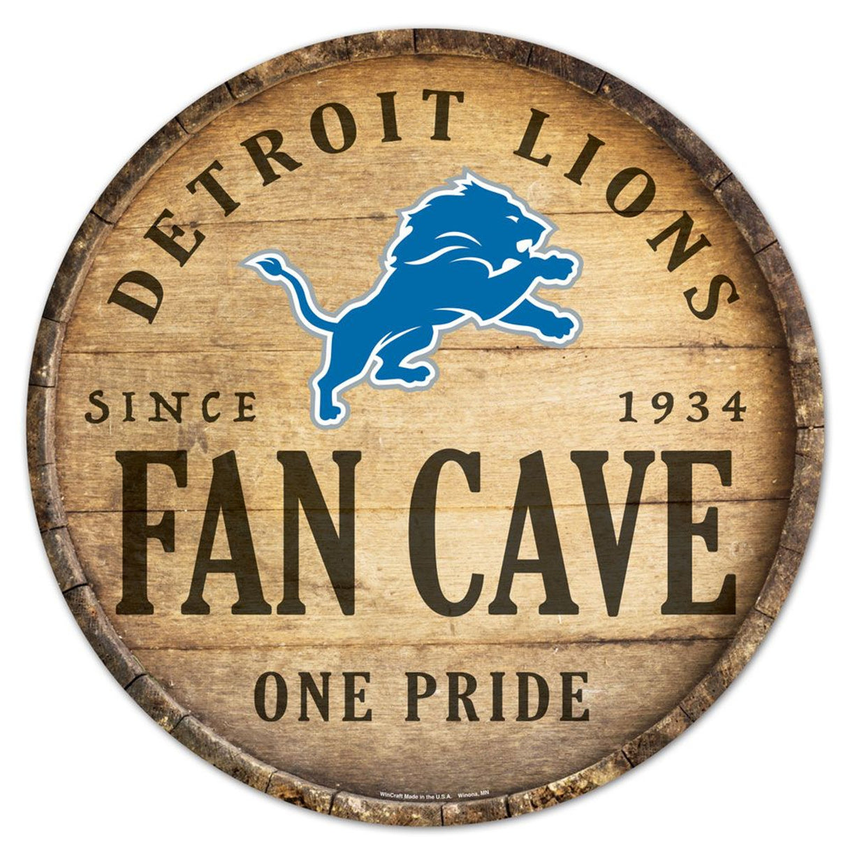 Wincraft Detroit Lions 14 Inch Round Barrel Top Design Wood Sign Fan Gear NFL Detroit Lions