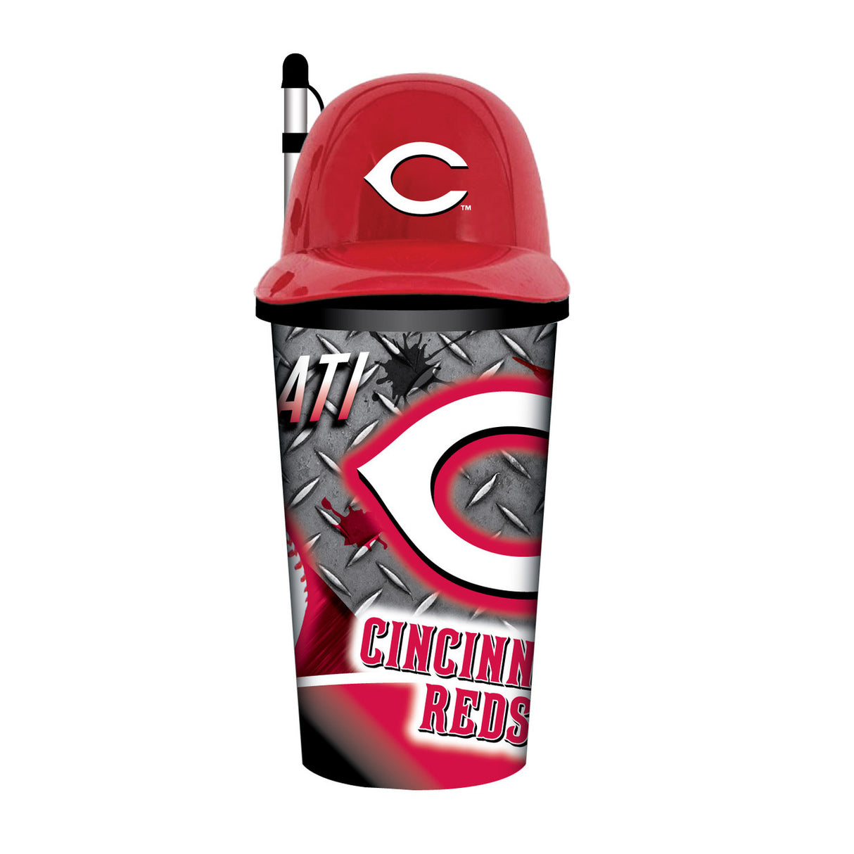 Mojo Licensing Cincinnati Reds 32oz Plastic Helmet Cup with Straw Fan Gear MLB Cincinnati Reds