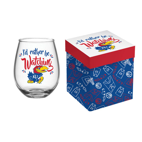 Evergreen Enterprises Kansas Jayhawks 17oz Stemless Wine Glass Fan Gear NCAA Kansas Jayhawks