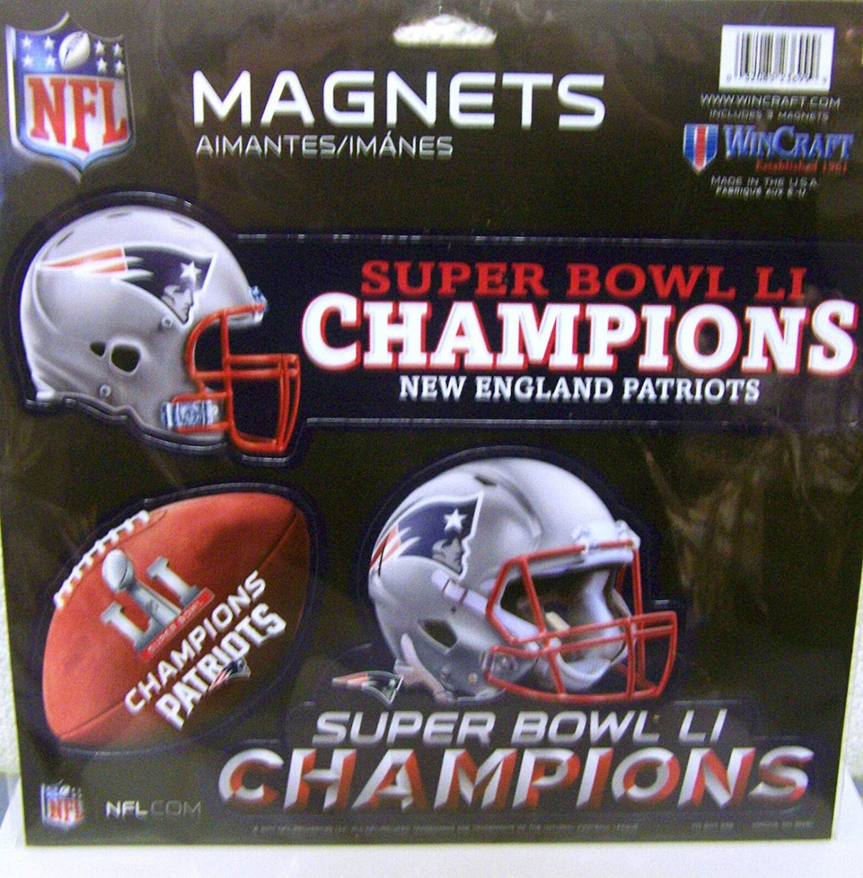 Wincraft New England Patriots Set of 3 Super Bowl 51 Champions Design Die Cut Vinyl Magnets 11x11 Fan Gear NFL New England Patriots