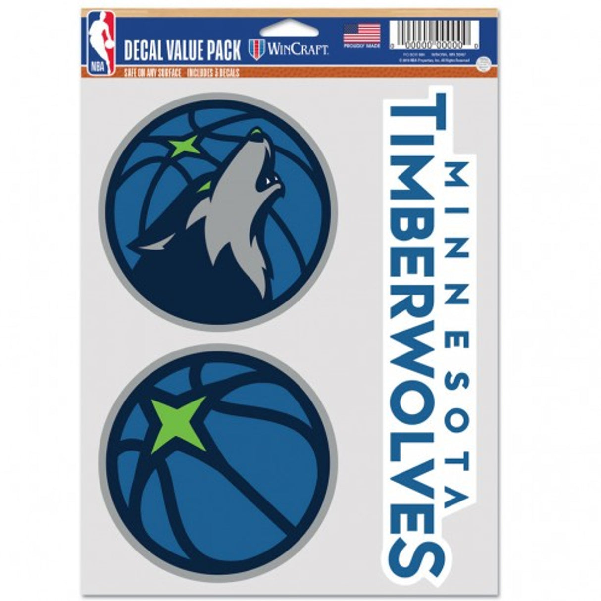 Wincraft Minnesota Timberwolves Fan 3 Pack Multi Use Decal Fan Gear NBA Minnesota Timberwolves