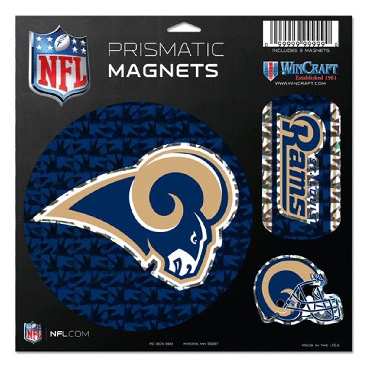 Wincraft St. Louis Rams Set of 3 Die Cut Prismatic Magnets 11x11 Fan Gear NFL Los Angeles Rams