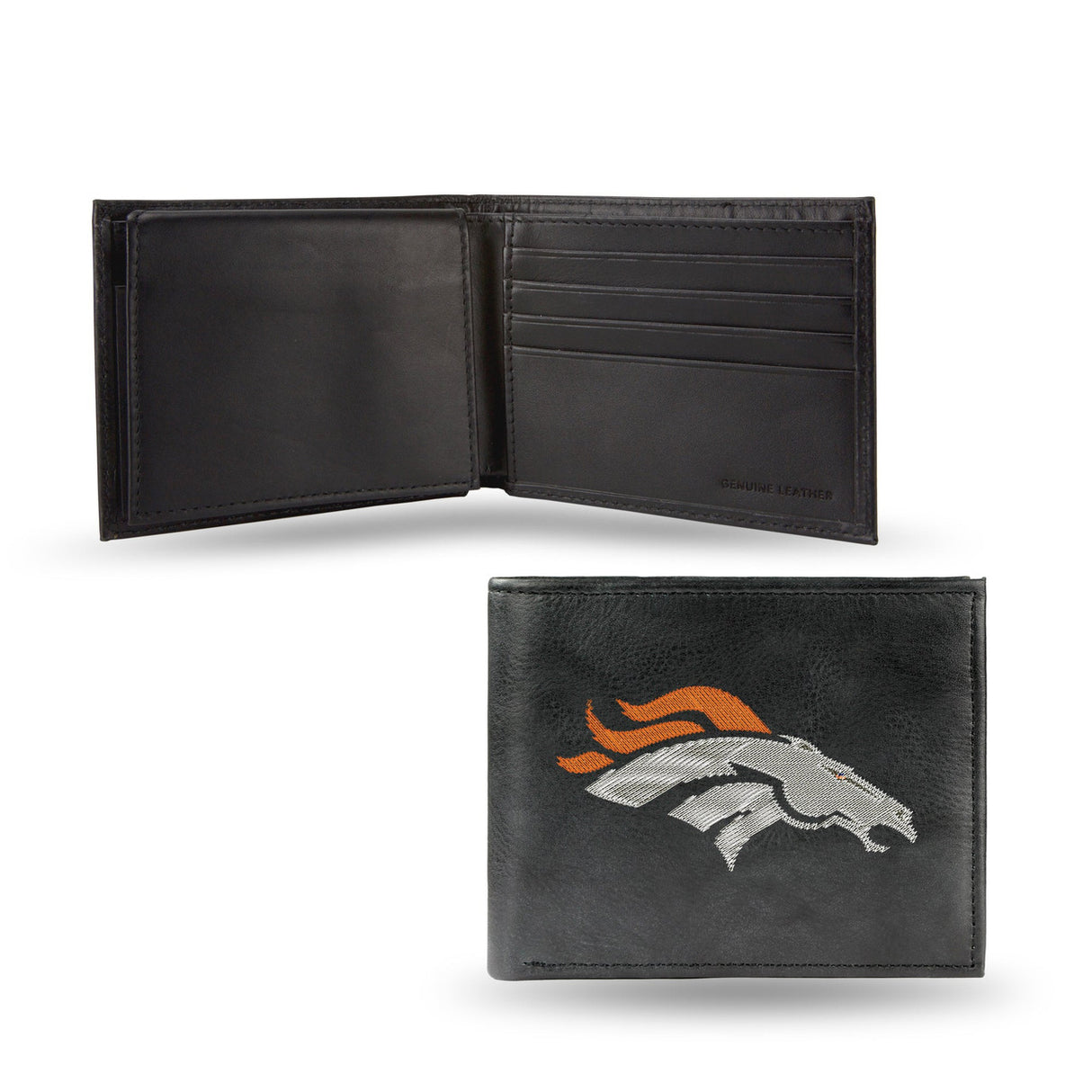 Rico Industries Denver Broncos Black Leather Embroidered Billfold Wallet Fan Gear NFL Denver Broncos