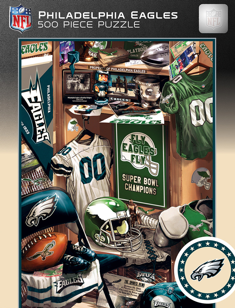 Masterpieces Puzzle Company Philadelphia Eagles Locker Room 500 Piece Puzzle Fan Gear NFL Philadelphia Eagles