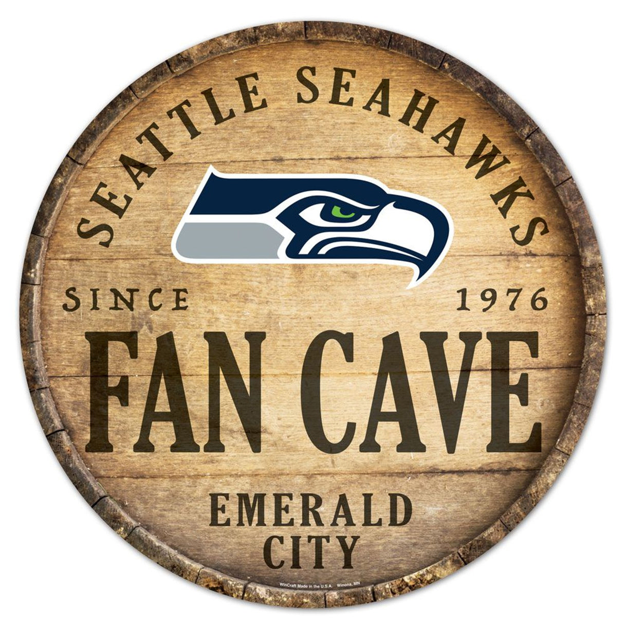 Wincraft Seattle Seahawks 14 Inch Round Barrel Top Design Wood Sign Fan Gear NFL Seattle Seahawks