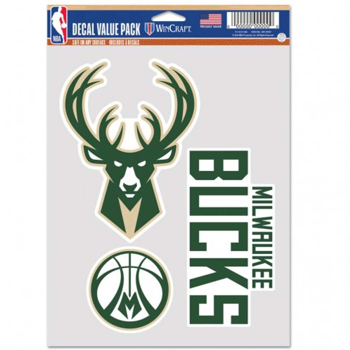 Wincraft Milwaukee Bucks Fan 3 Pack Multi Use Decal Fan Gear NBA Milwaukee Bucks