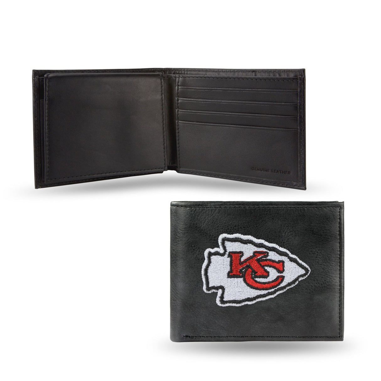 Rico Industries Kansas City Chiefs Black Leather Embroidered Billfold Wallet Fan Gear NFL Kansas City Chiefs
