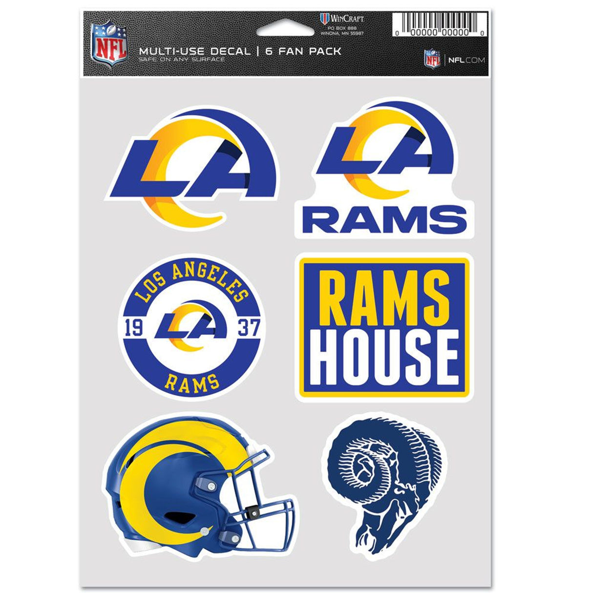 Wincraft Los Angeles Rams Fan 6 Pack Multi Use Decal Fan Gear NFL Los Angeles Rams