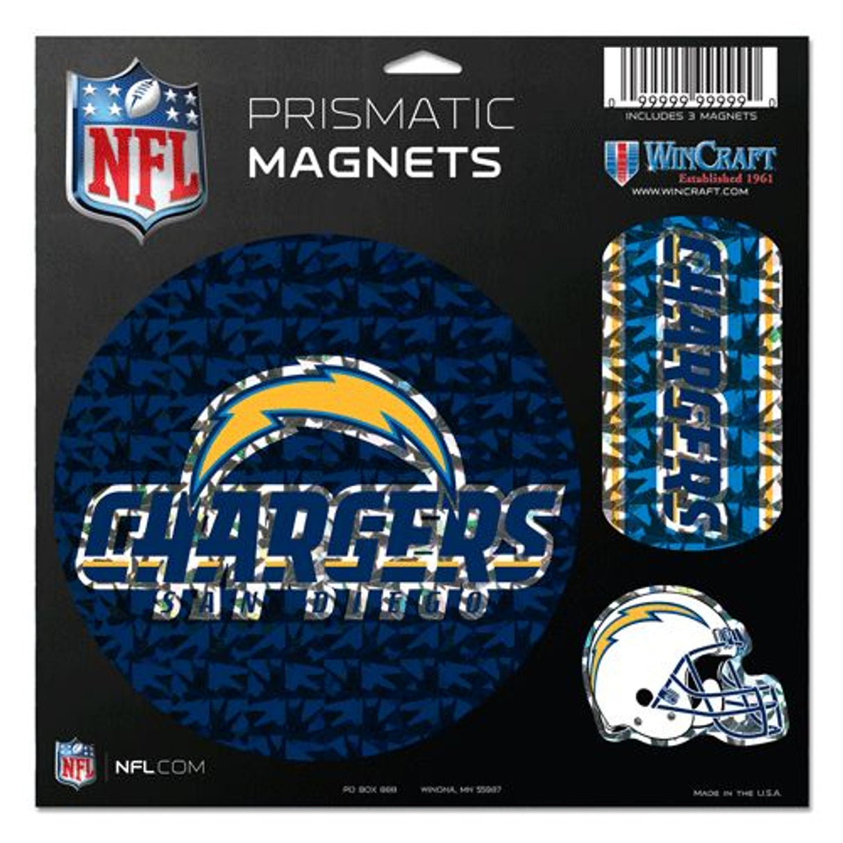 Wincraft San Diego Chargers Set of 3 Prismatic Die Cut Magnets 11x11 Fan Gear NFL Los Angeles Chargers