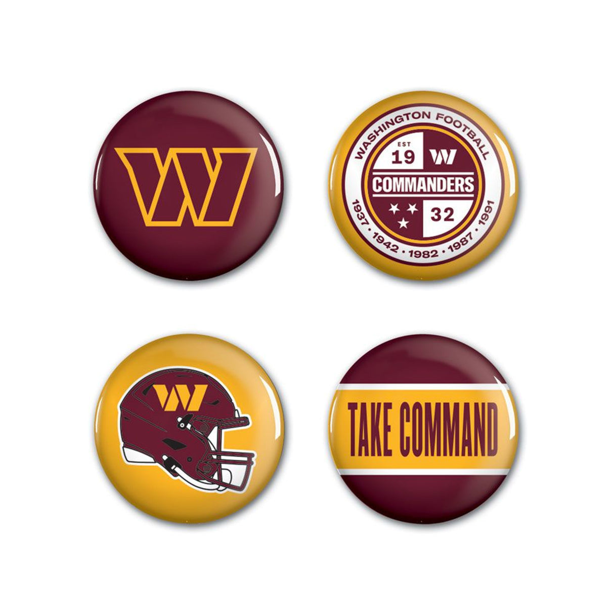 Wincraft Washington Commanders 4 Pack Buttons Fan Gear NFL Washington Commanders