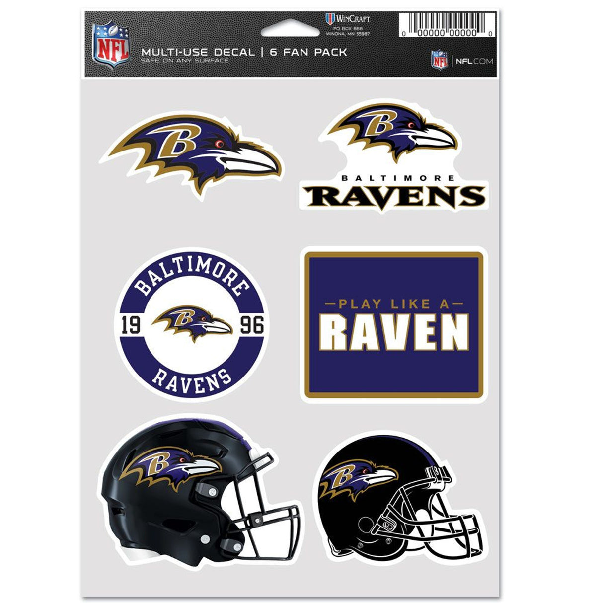Wincraft Baltimore Ravens 6 Pack Multi Use Fan Decal Fan Gear NFL Baltimore Ravens