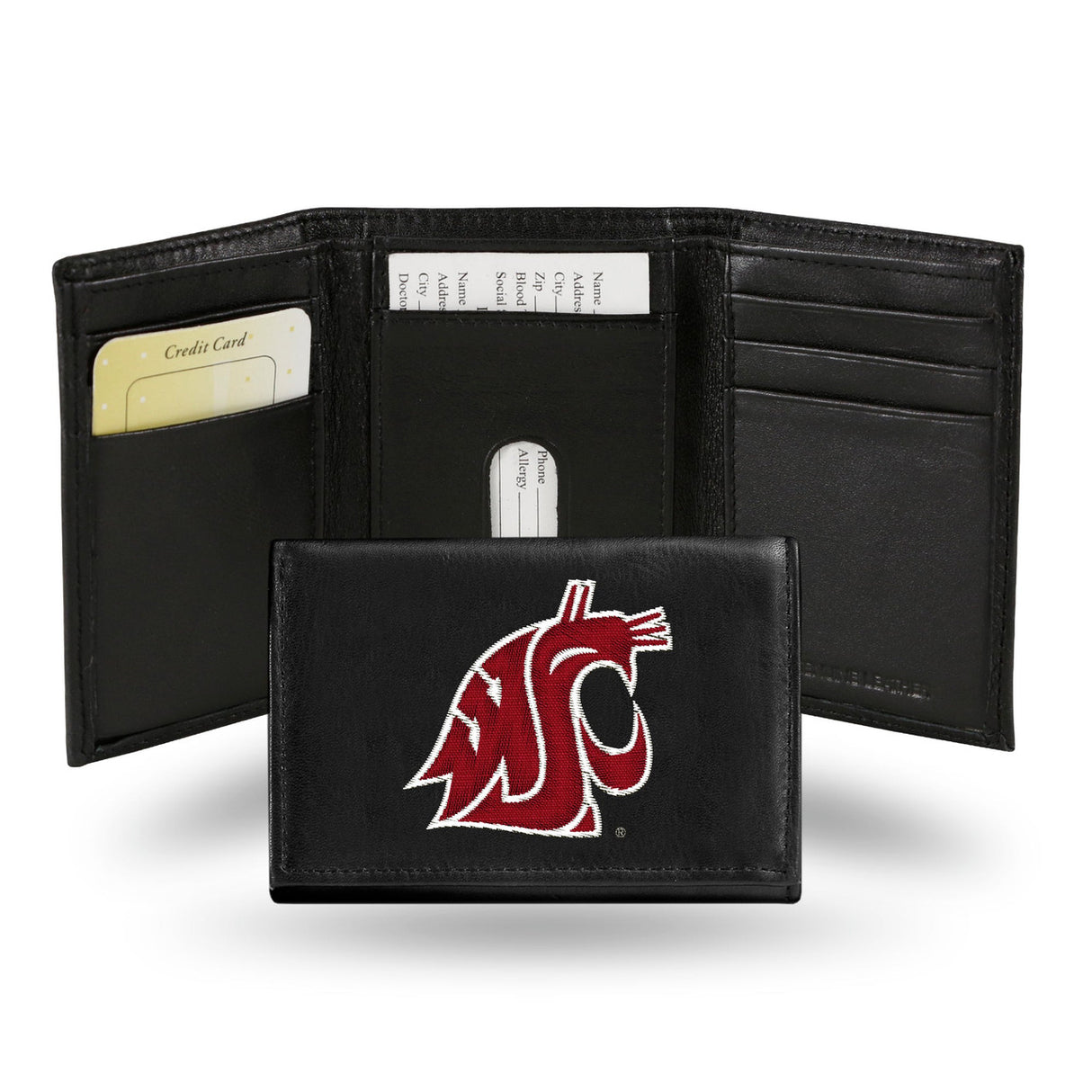 Rico Industries Washington State Cougars Leather Embroidered Trifold Wallet - Special Order Fan Gear NCAA Washington State Cougars