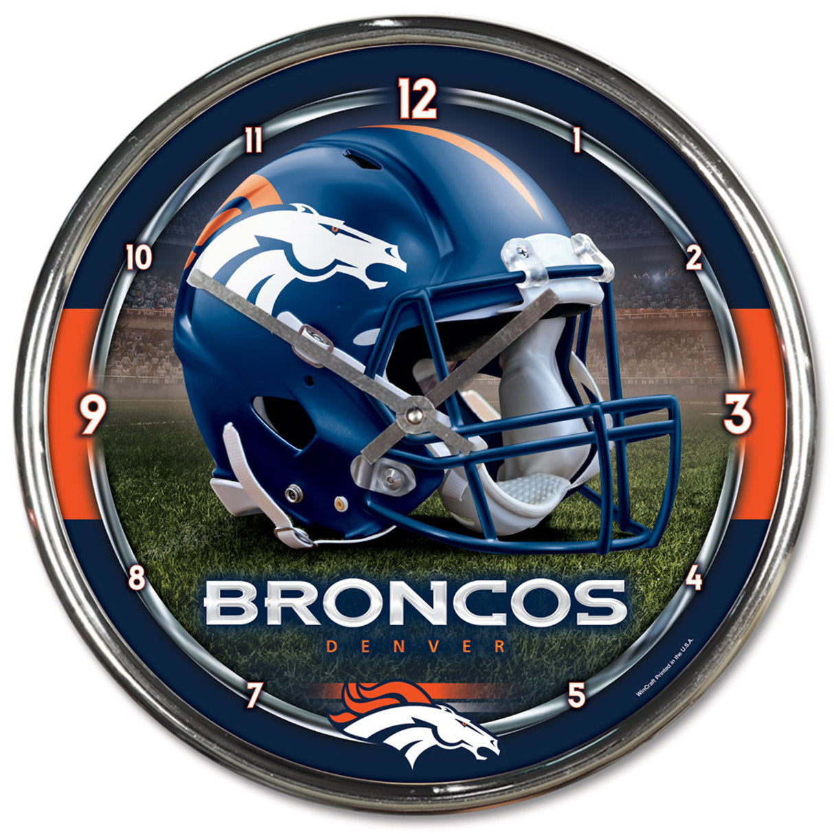 Wincraft Denver Broncos Chrome Round Wall Clock Fan Gear NFL Denver Broncos