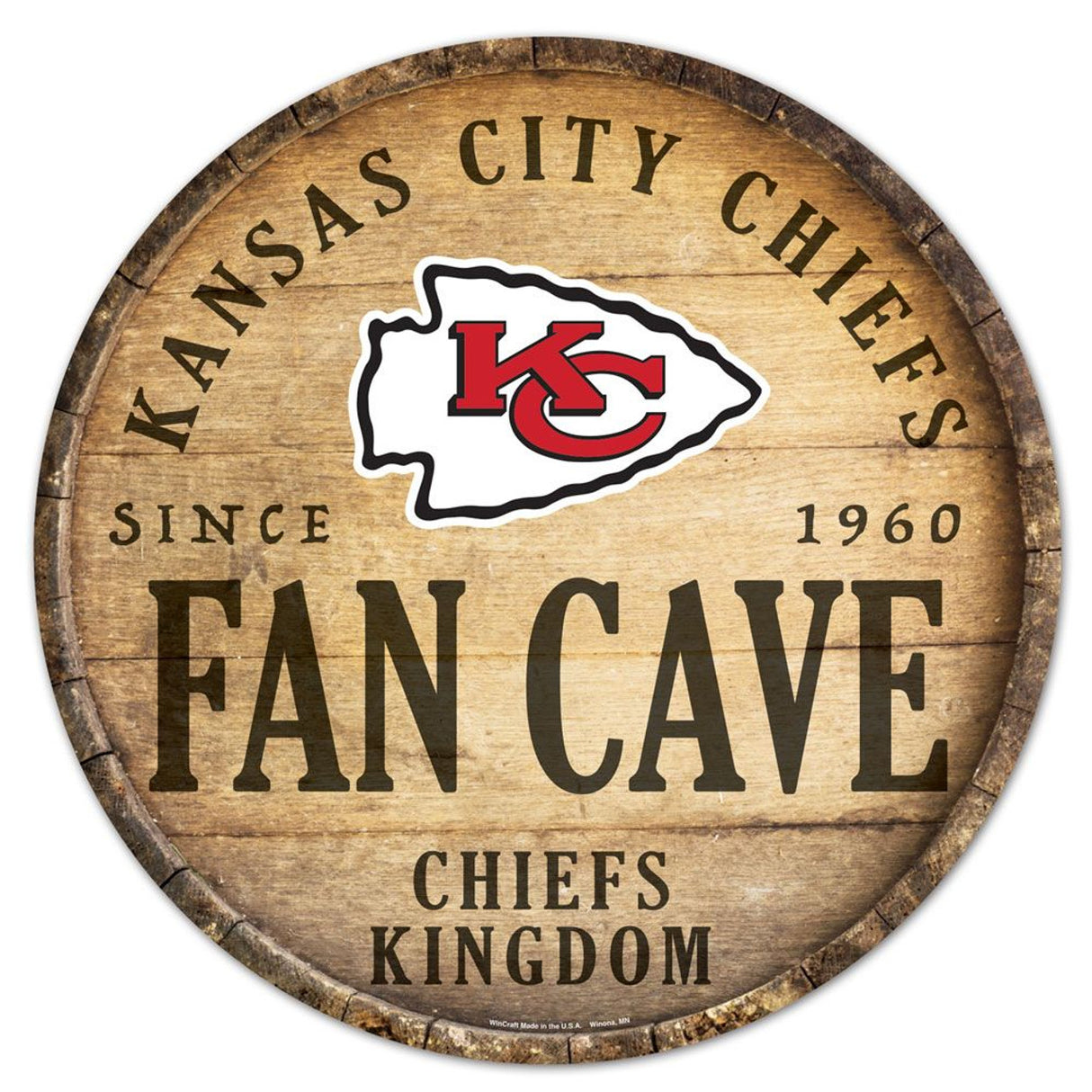 Wincraft Kansas City Chiefs 14 Inch Round Barrel Top Design Wood Sign Fan Gear NFL Kansas City Chiefs