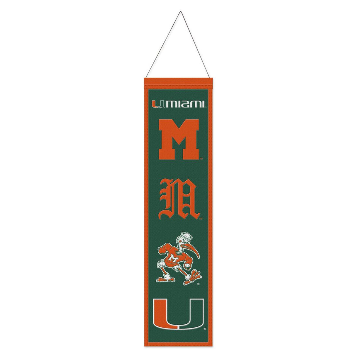 Wincraft Miami Hurricanes Heritage Evolution Design Wool Banner 8x32 Fan Gear NCAA Miami Hurricanes