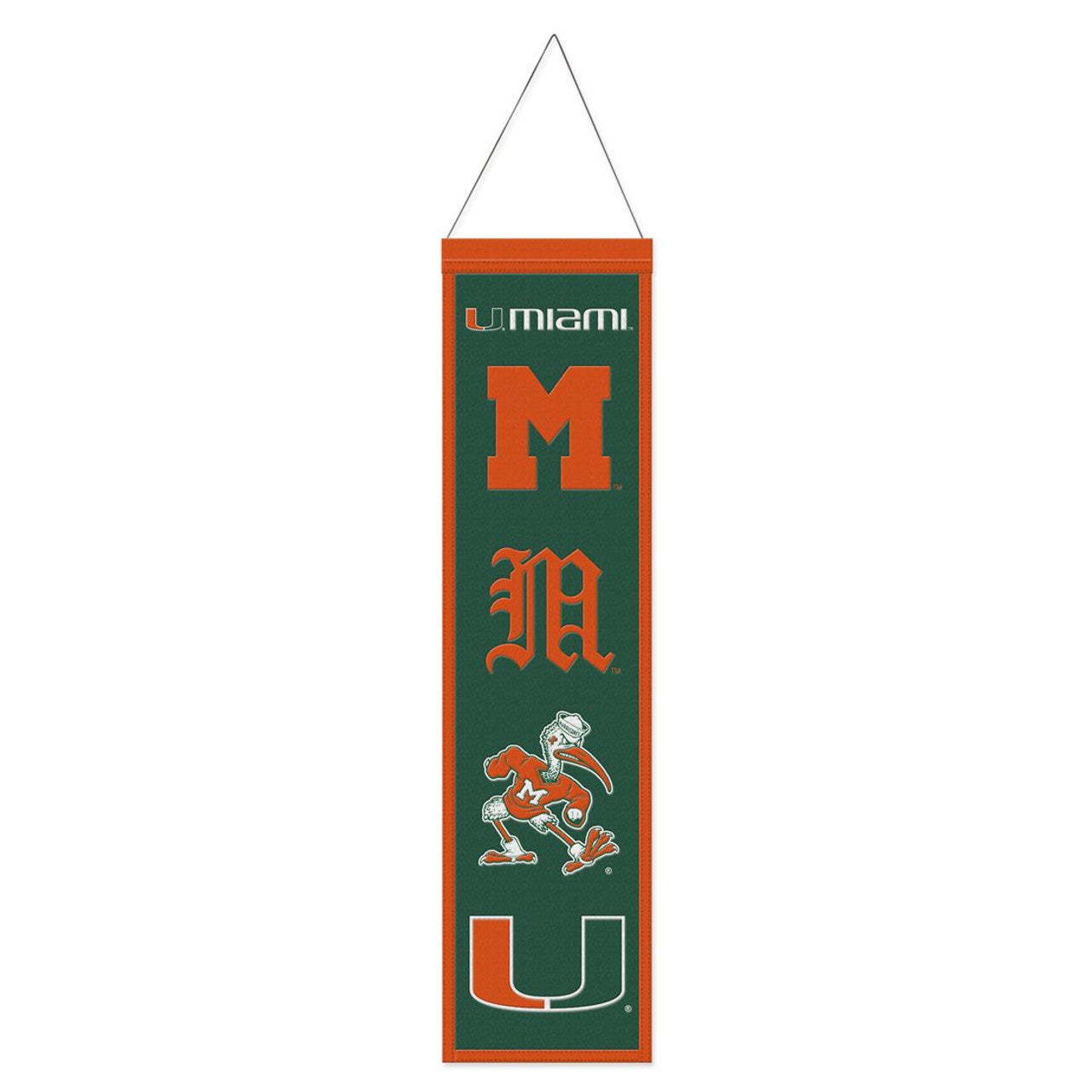 Wincraft Miami Hurricanes Heritage Evolution Design Wool Banner 8x32 Fan Gear NCAA Miami Hurricanes