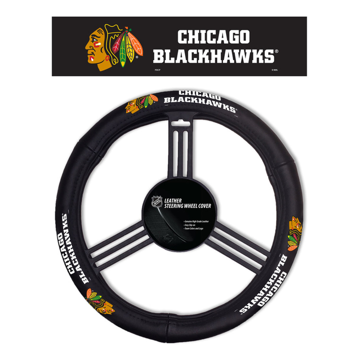 Fremont Die Chicago Blackhawks Leather Steering Wheel Cover Fan Gear NHL Chicago Blackhawks