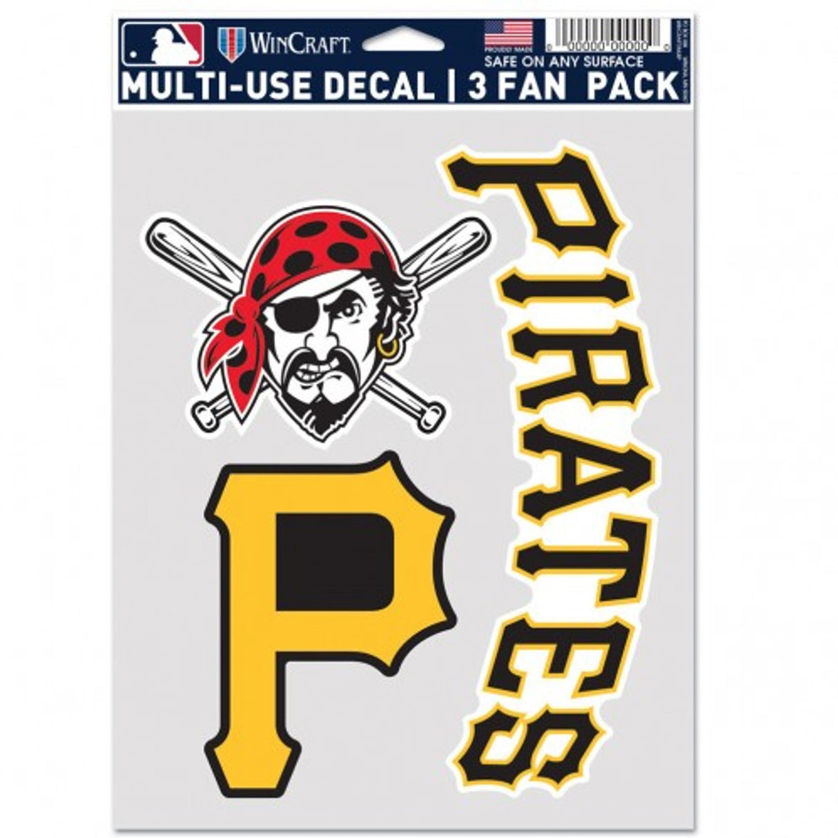 Wincraft Pittsburgh Pirates Fan 3 Pack Multi Use Decal Fan Gear MLB Pittsburgh Pirates