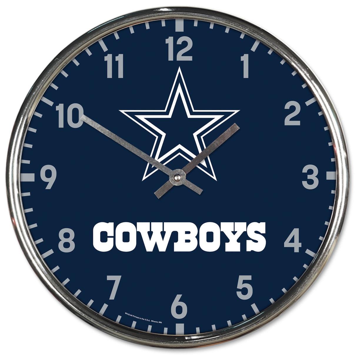 Wincraft Dallas Cowboys Chrome Round Wall Clock Fan Gear NFL Dallas Cowboys