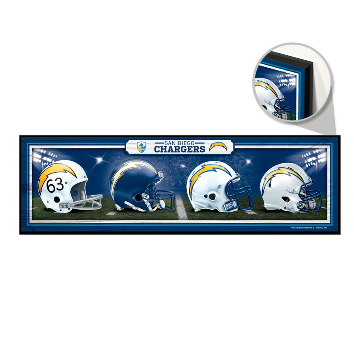 Wincraft Los Angeles Chargers Helmets Design Wood Sign 9x30 - Special Order Fan Gear NFL Los Angeles Chargers