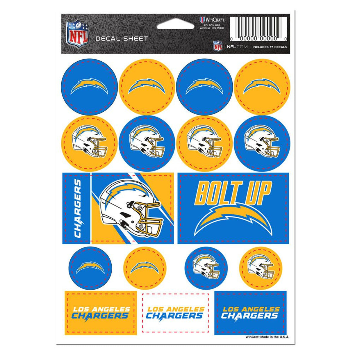 Wincraft Los Angeles Chargers Vinyl Decal Sheet 5x7 Fan Gear NFL Los Angeles Chargers