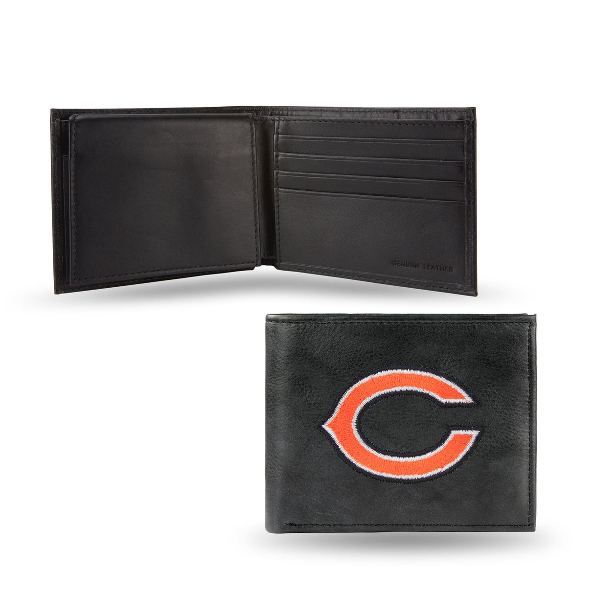 Rico Industries Chicago Bears Black Leather Embroidered Billfold Wallet Fan Gear NFL Chicago Bears