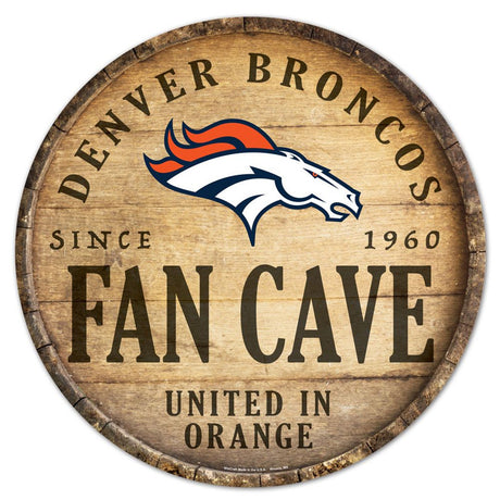 Wincraft Denver Broncos 14 Inch Round Barrel Top Design Wood Sign Fan Gear NFL Denver Broncos