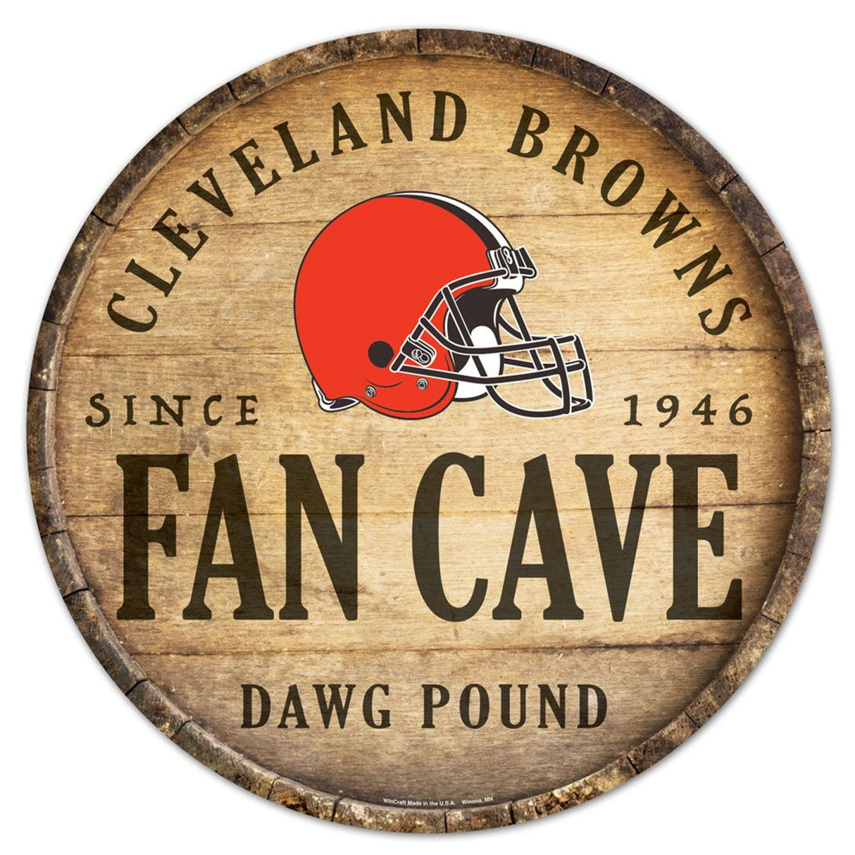 Wincraft Cleveland Browns 14 Inch Round Barrel Top Design Wood Sign Fan Gear NFL Cleveland Browns