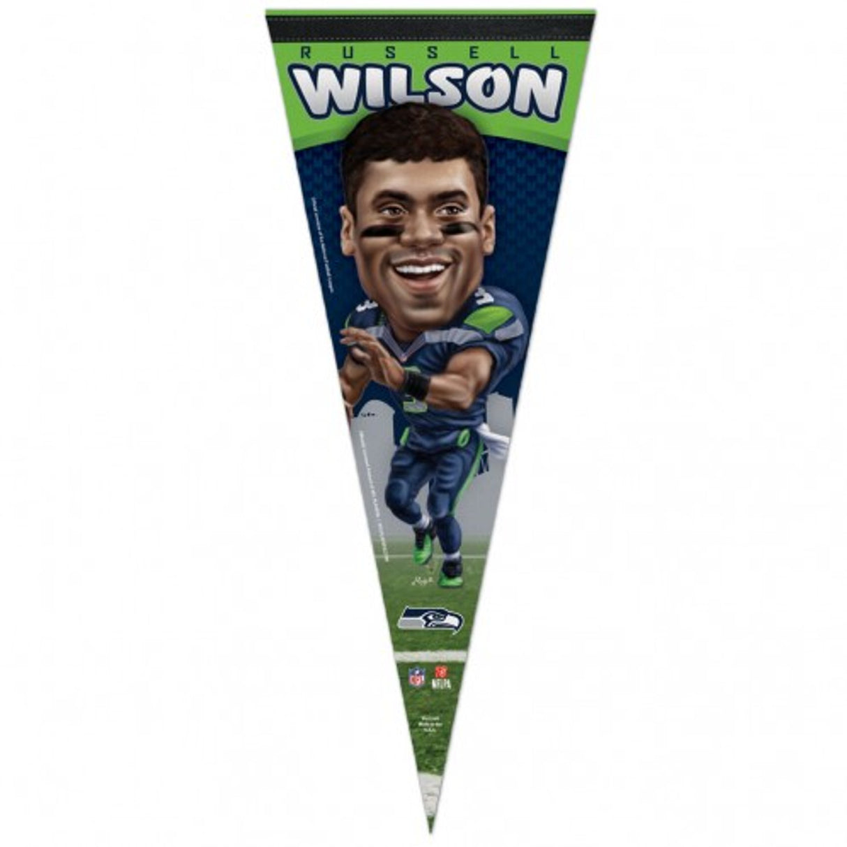Wincraft Seattle Seahawks Premium Style Russell Wilson Caricature Design Pennant 12x30 - Special Order Fan Gear NFL Seattle Seahawks