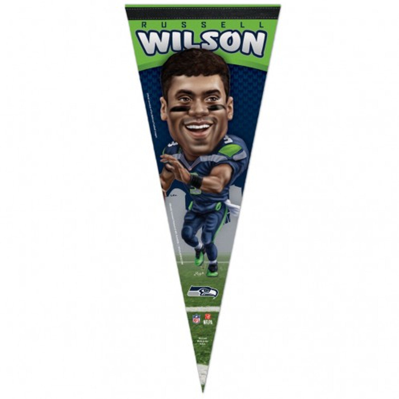 Wincraft Seattle Seahawks Premium Style Russell Wilson Caricature Design Pennant 12x30 - Special Order Fan Gear NFL Seattle Seahawks
