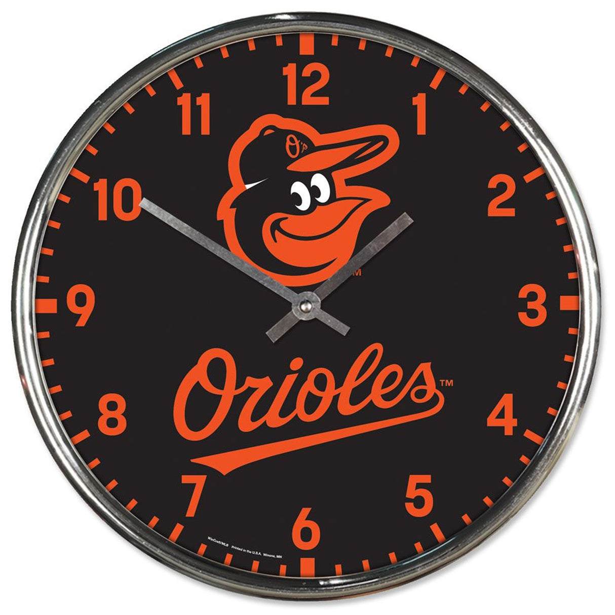 Wincraft Baltimore Orioles Chrome Round Style Wall Clock Fan Gear MLB Baltimore Orioles