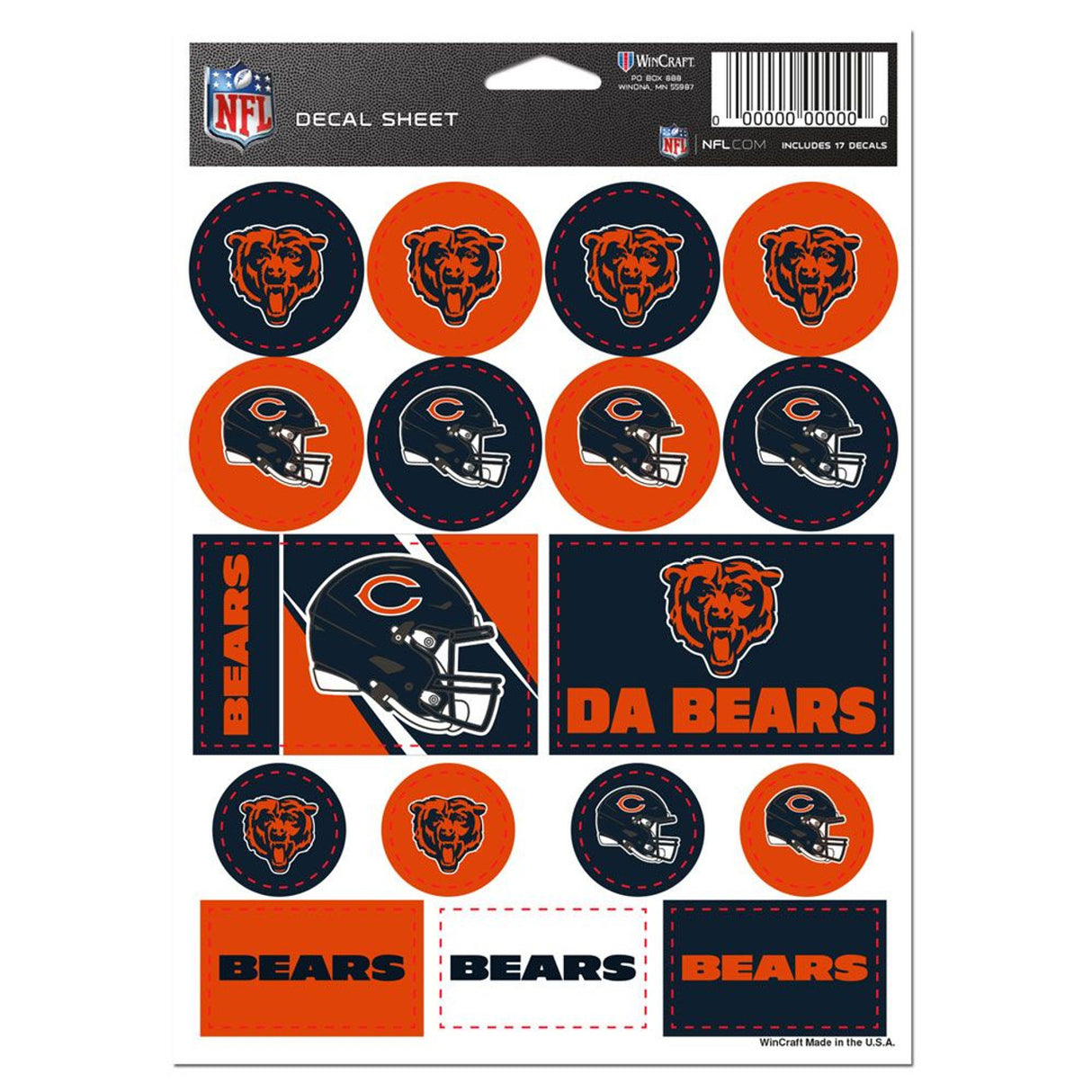 Wincraft Chicago Bears Vinyl Decal Sheet 5x7 Fan Gear NFL Chicago Bears