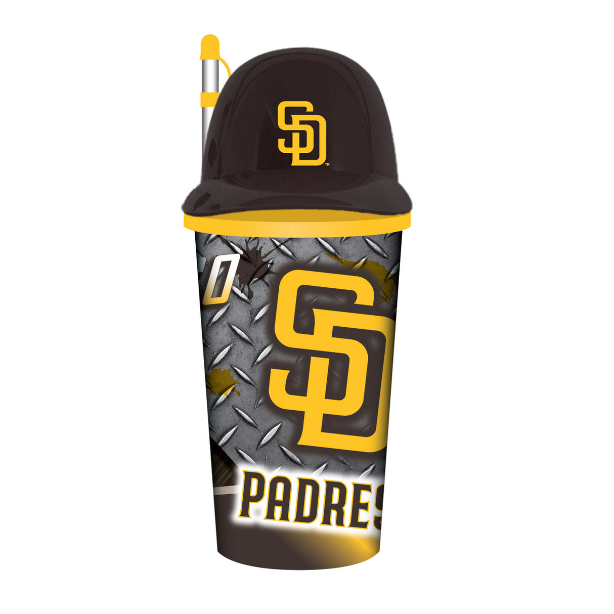 Mojo Licensing San Diego Padres 32oz Plastic Helmet Cup with Straw Fan Gear MLB San Diego Padres