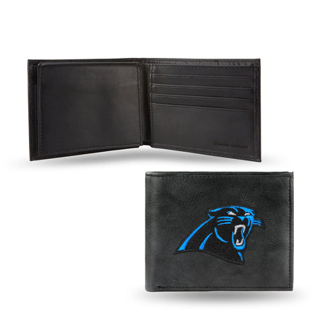 Rico Industries Carolina Panthers Black Leather Embroidered Billfold Wallet Fan Gear NFL Carolina Panthers