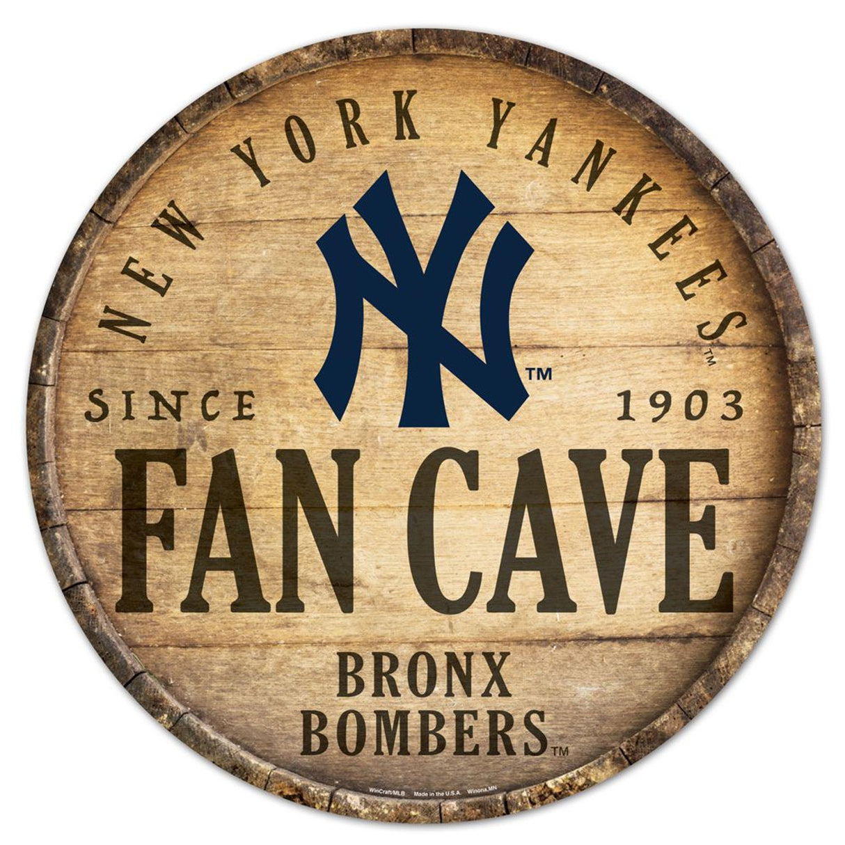 Wincraft New York Yankees 14 Inch Round Barrel Top Design Wood Sign Fan Gear MLB New York Yankees