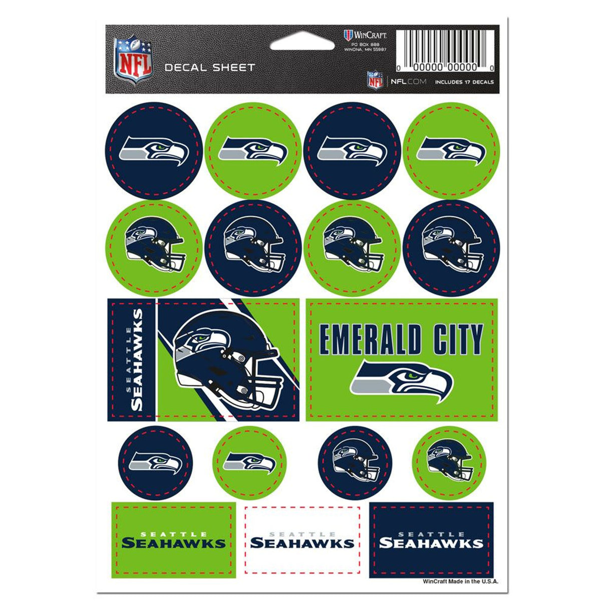 Wincraft Seattle Seahawks Vinyl Decal Sheet 5x7 Fan Gear NFL Seattle Seahawks