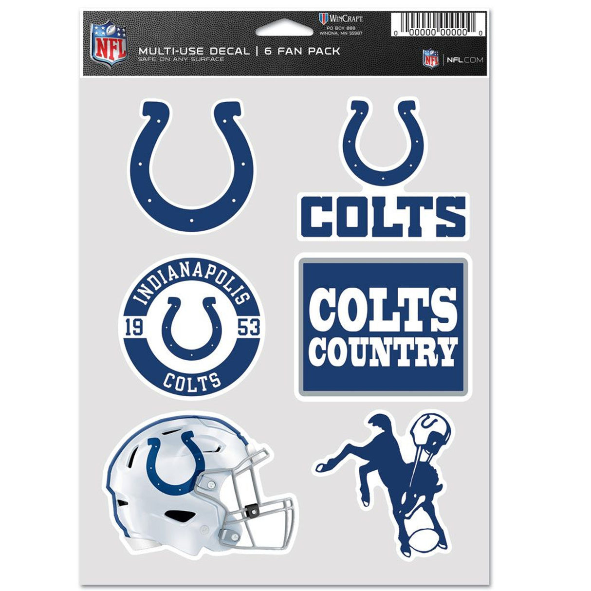 Wincraft Indianapolis Colts Fan 6 Pack Multi Use Decal Fan Gear NFL Indianapolis Colts
