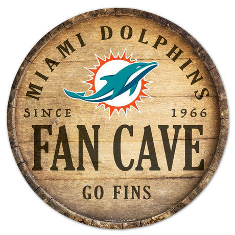 Wincraft Miami Dolphins 14 Inch Round Barrel Top Design Wood Sign Fan Gear NFL Miami Dolphins