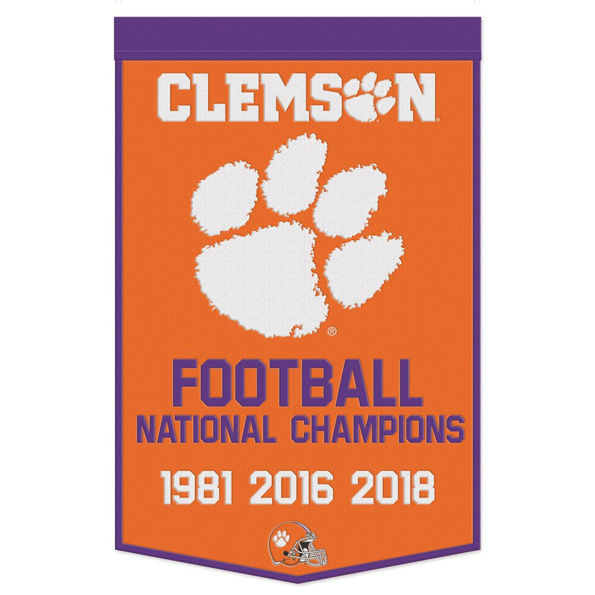 Wincraft Clemson Tigers Dynasty Champ Design Football Wool Banner 24x38 Fan Gear NCAA Clemson Tigers