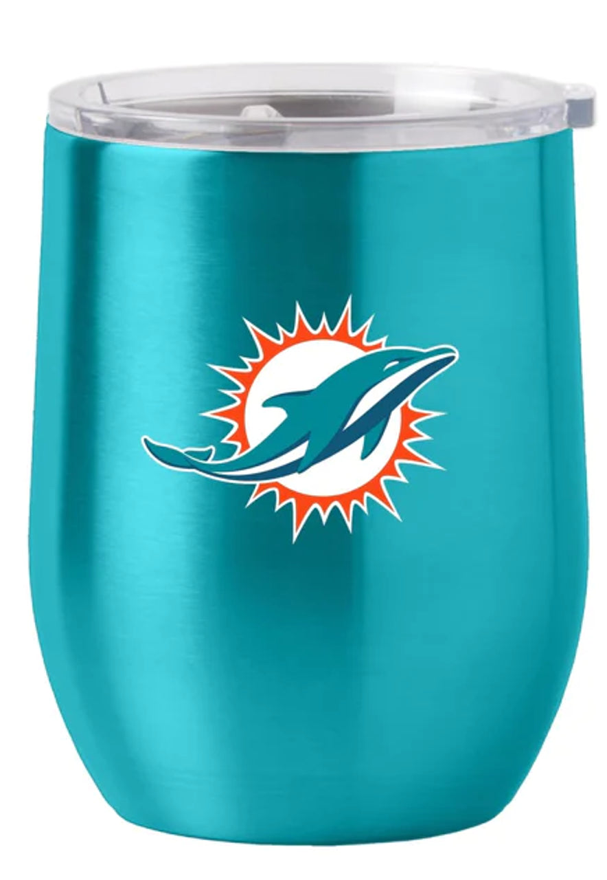 Logo Brands Miami Dolphins 16oz Stainless Steel Curved Travel Tumbler Fan Gear NFL Miami Dolphins