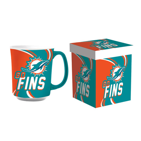 Evergreen Enterprises Miami Dolphins 14oz Ceramic Coffee Mug with Matching Box Fan Gear NFL Miami Dolphins