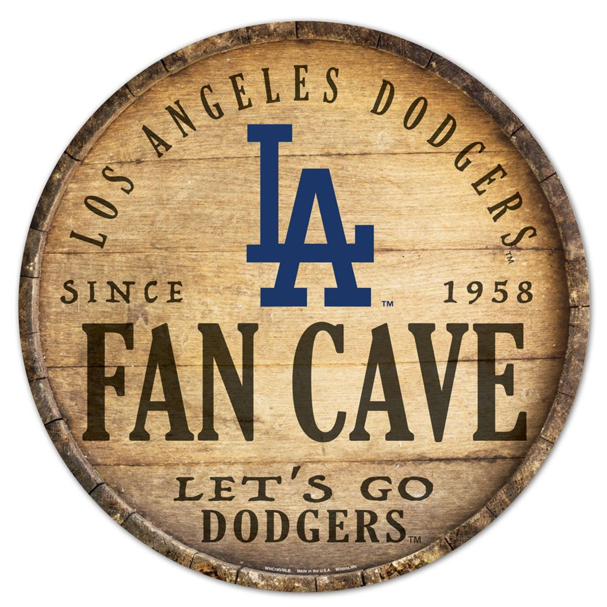 Wincraft Los Angeles Dodgers 14 Inch Round Barrel Top Design Wood Sign Fan Gear MLB Los Angeles Dodgers