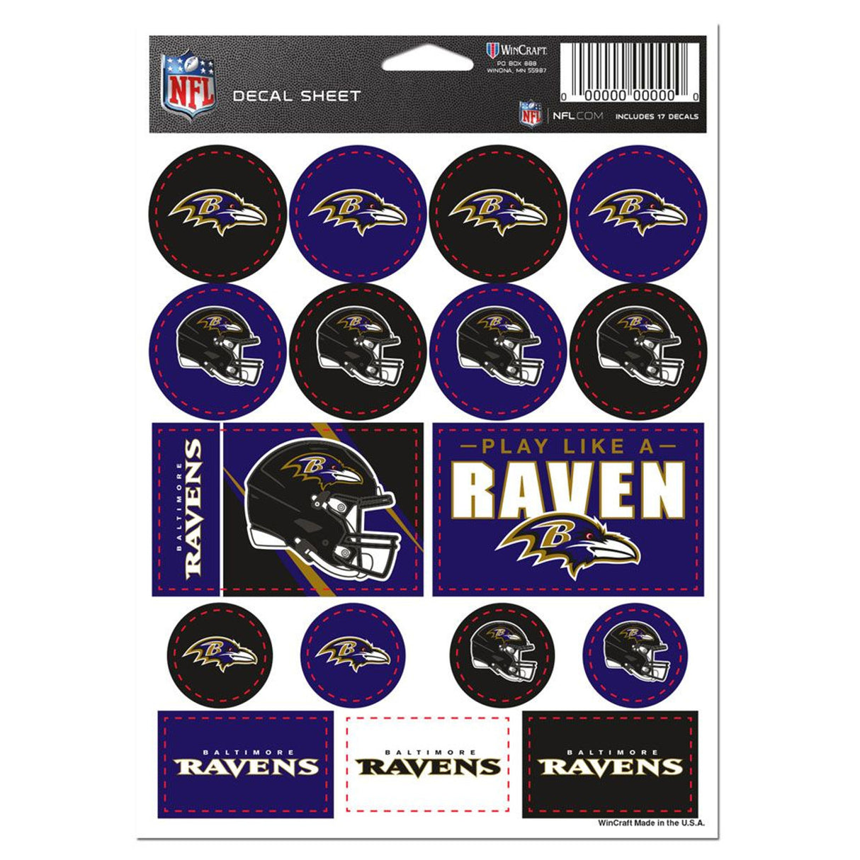 Wincraft Baltimore Ravens Vinyl Decal Sheet 5x7 Fan Gear NFL Baltimore Ravens