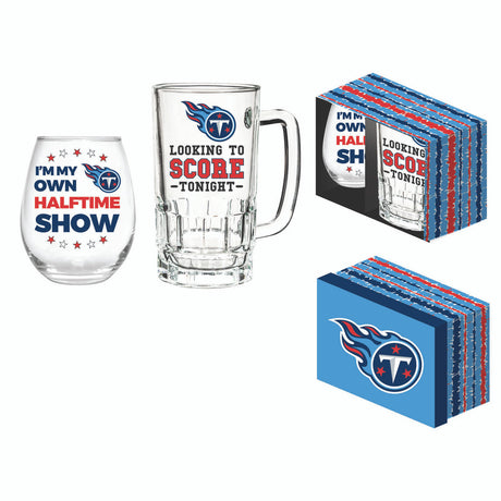 Evergreen Enterprises Tennessee Titans 17oz Stemless Wine Drink and 16oz Tankard Boxed Set Fan Gear NFL Tennessee Titans