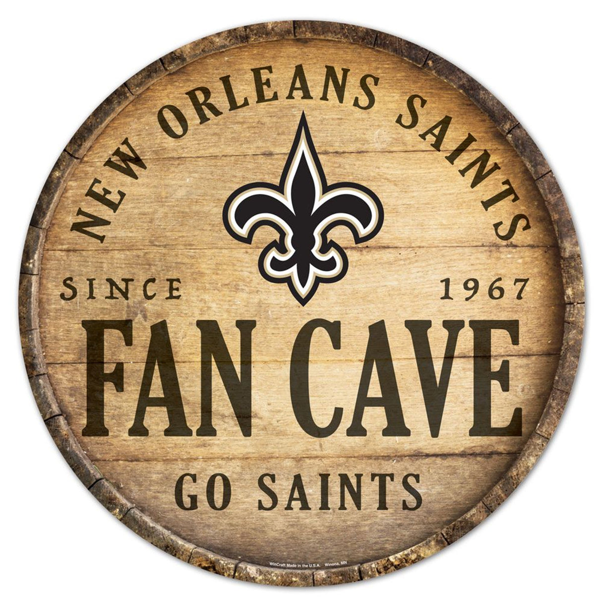 Wincraft New Orleans Saints 14 Inch Round Barrel Top Design Wood Sign Fan Gear NFL New Orleans Saints