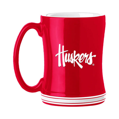 Logo Brands Nebraska Cornhuskers Team Color 14oz Sculpted Relief Coffee Mug Fan Gear NCAA Nebraska Cornhuskers